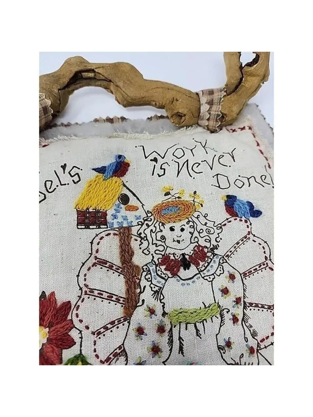 Handmade Wall Hanging An Angels Work Is Never Done Wood Hanger Homespun Country
